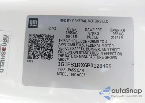 2023 Chevrolet Camaro Rwd 1Lt from USA, damaged, VIN 1G1FB1RX6P0128465